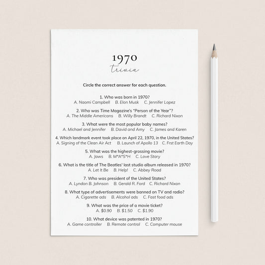 1970 Quiz and Answers Printable by LittleSizzle