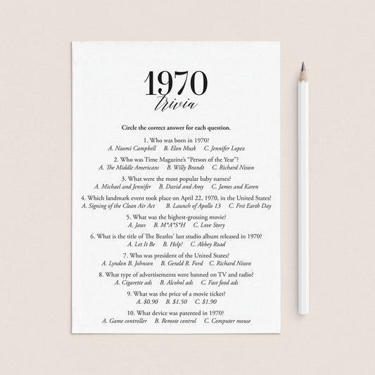 1970 Fun Facts Quiz with Answers Printable | 1970 Pop Culture Trivia by LittleSizzle