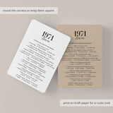 1971 Trivia Quiz with Answer Key Instant Download