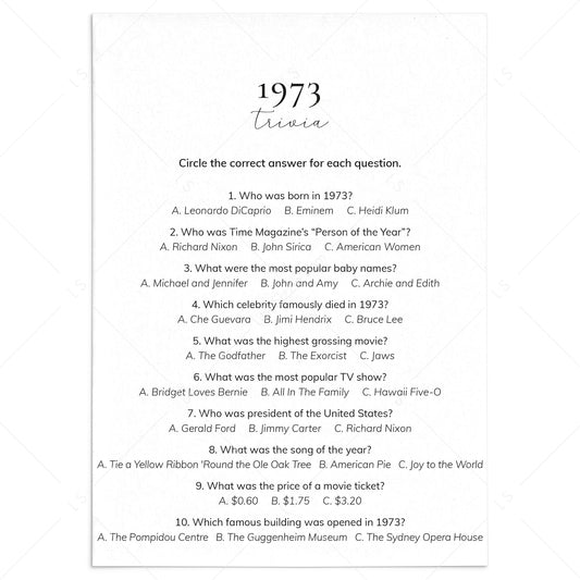 1973 Quiz and Answers Printable by LittleSizzle