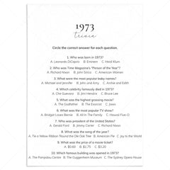 Gold 1973 Trivia Questions with Answers Printable | Instant Download