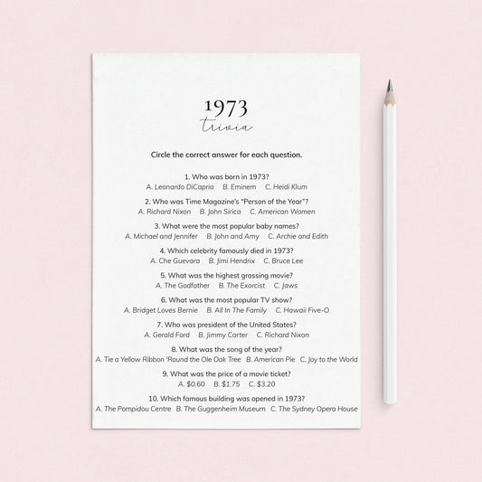 1973 Quiz and Answers Printable by LittleSizzle
