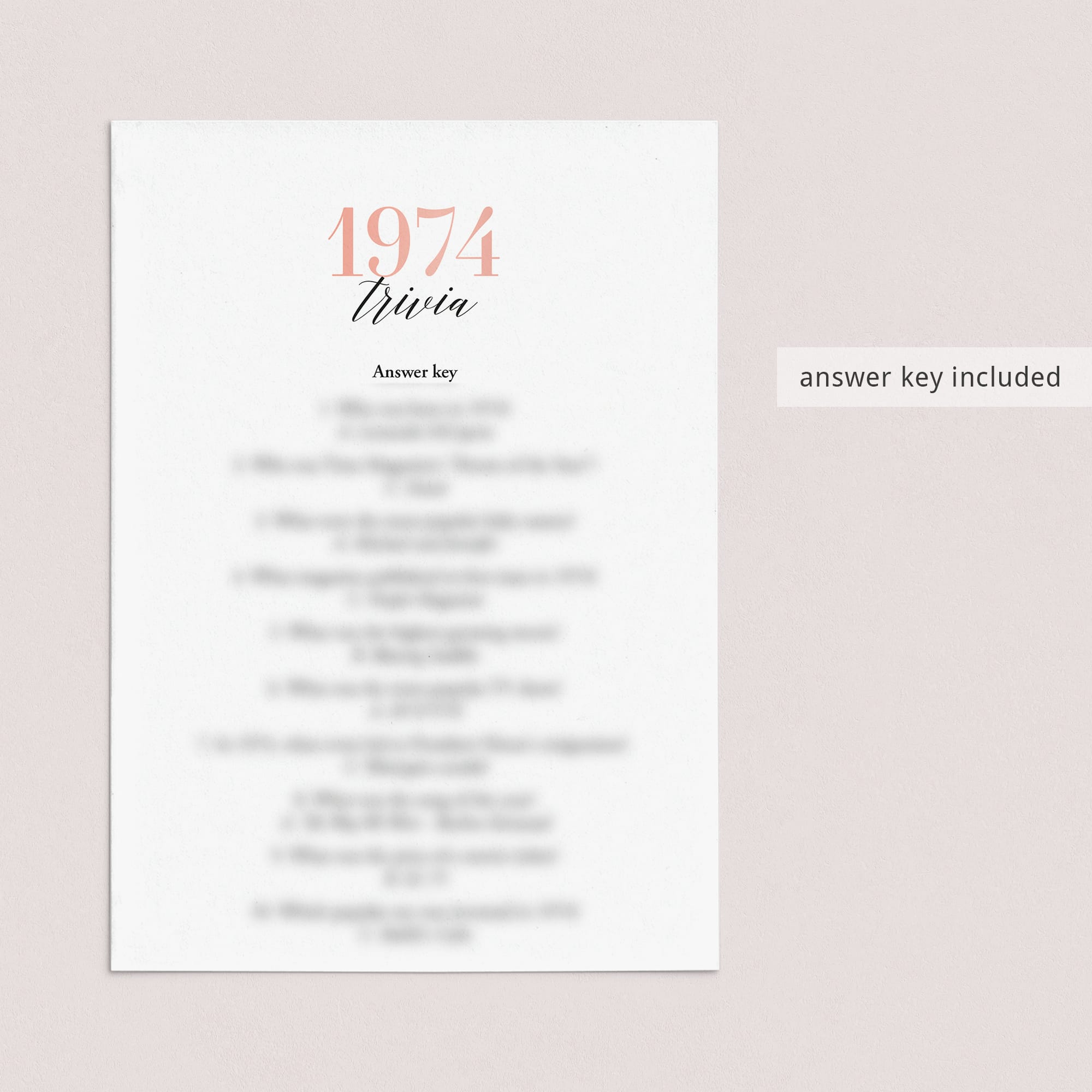 1974 Trivia Questions and Answers Printable Instant Download 1974 Trivia Questions and Answers Printable Instant Download