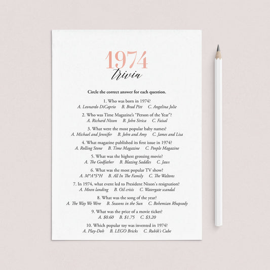 1974 Trivia Questions and Answers Printable by LittleSizzle