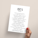 1974 Trivia Quiz with Answer Key Instant Download