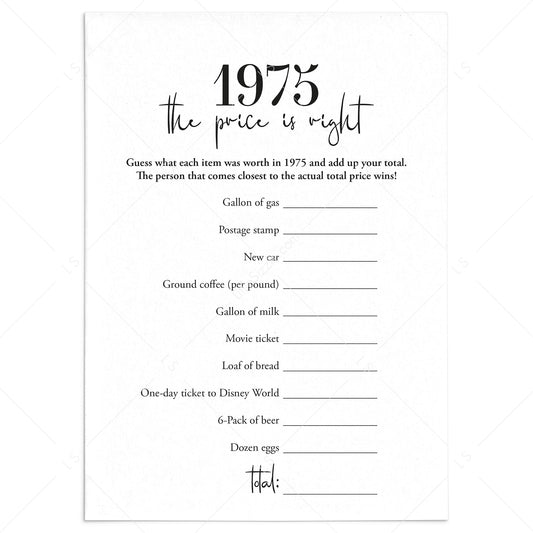 1975 The Price Is Right Game with Answers Printable by LittleSizzle