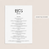 1975 Trivia Quiz with Answer Key Instant Download