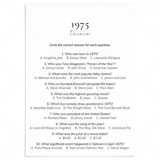 1975 Quiz and Answers Printable by LittleSizzle