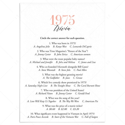 1975 Trivia Questions and Answers Printable by LittleSizzle