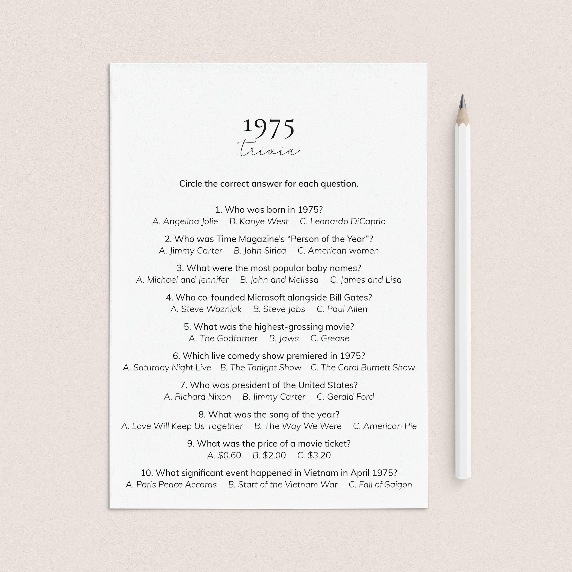 1975 Quiz and Answers Printable by LittleSizzle