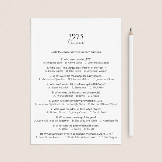 1975 Quiz and Answers Printable by LittleSizzle