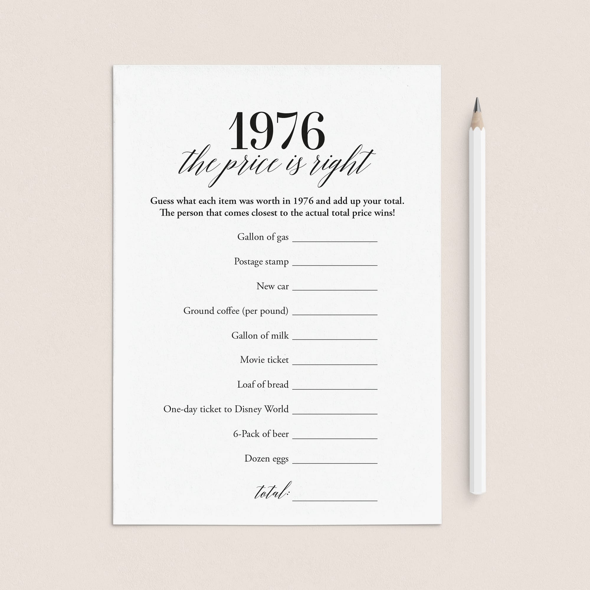 1976 The Price Is Right Game with Answers Printable by LittleSizzle