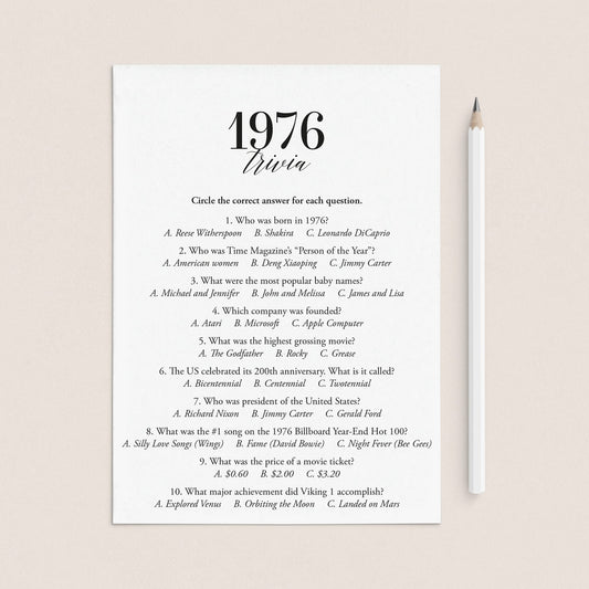 1976 Trivia Quiz with Answer Key Instant Download by LittleSizzle