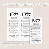 1977 Reunion Table Cards Personalized 50th Class Reunion Decor