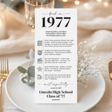 1977 Reunion Table Cards Personalized 50th Class Reunion Decor