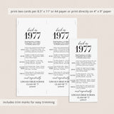 50 Year Reunion Table Card Personalized Class of 1977 Reunion