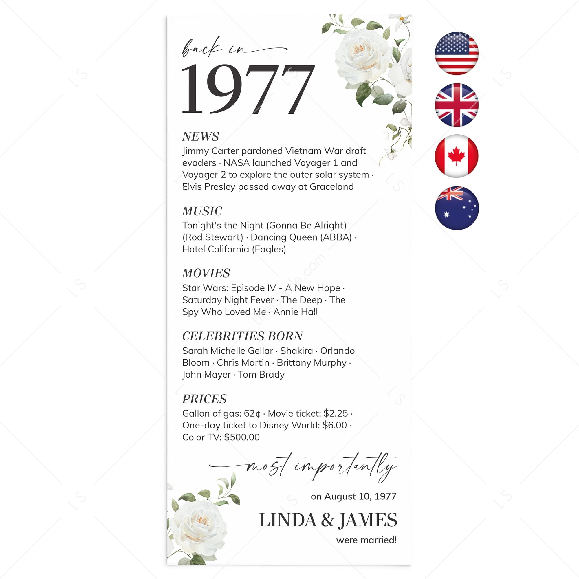1977 Anniversary Table Cards Personalized 50th Anniversary Decor by LittleSizzle