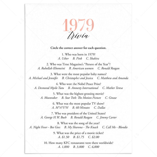 1979 Trivia Questions and Answers Printable by LittleSizzle
