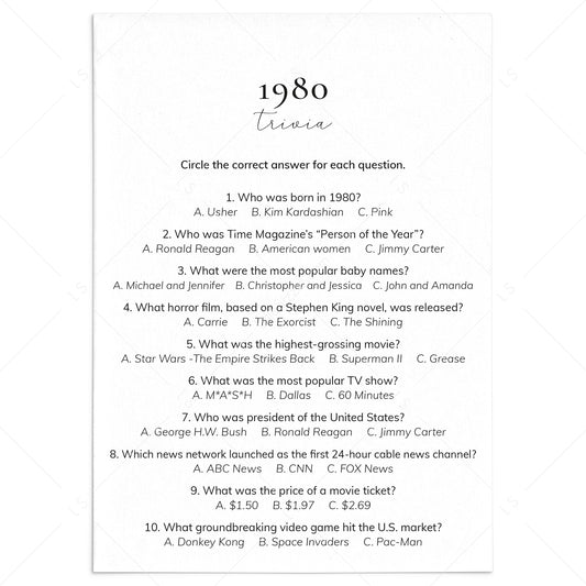 1980 Quiz and Answers Printable by LittleSizzle