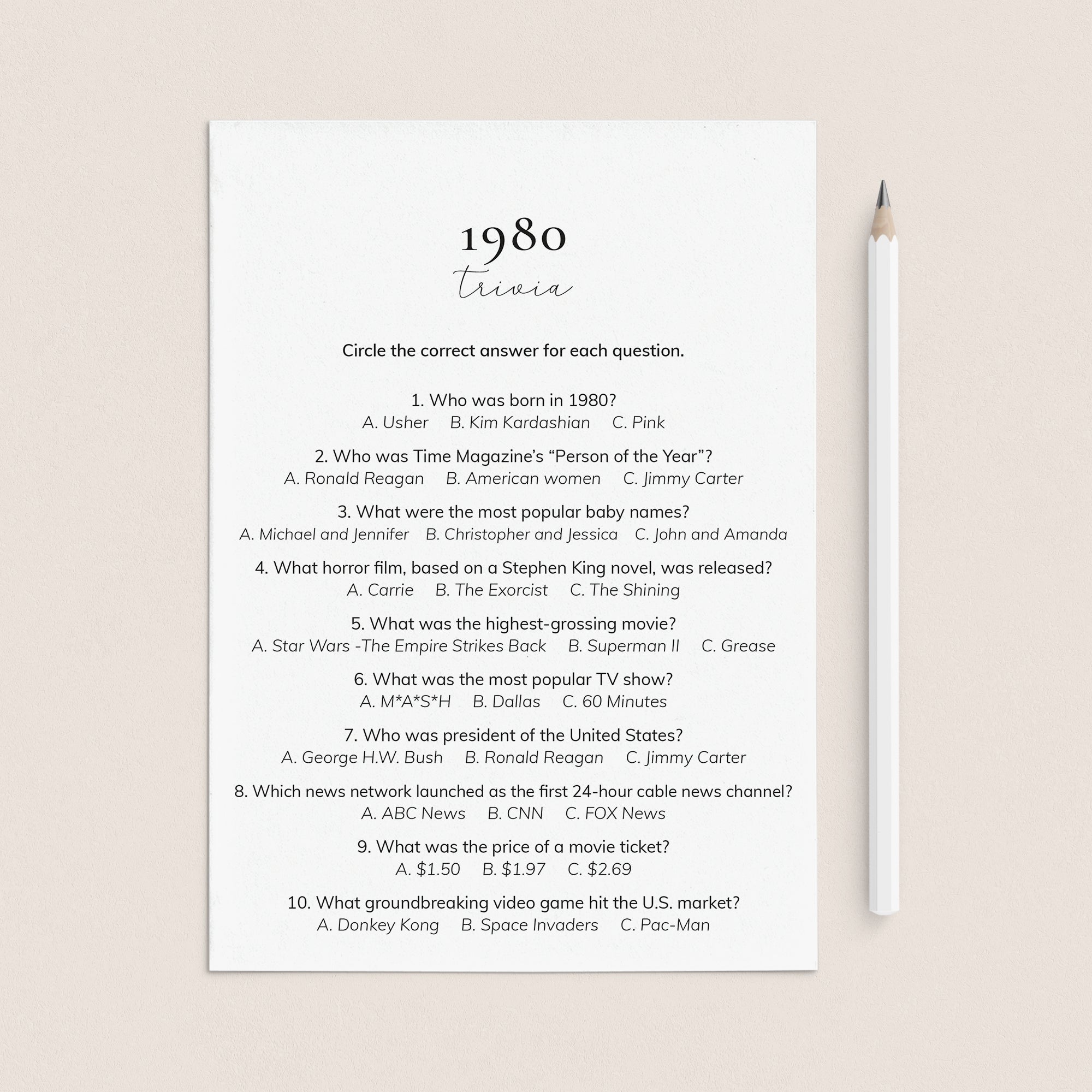 1980 Quiz and Answers Printable by LittleSizzle