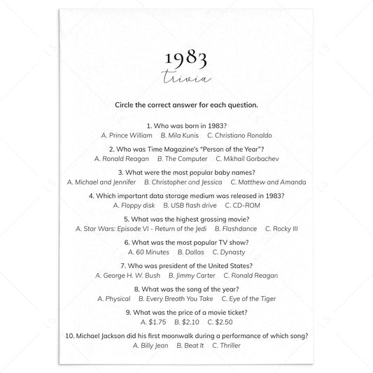 1983 Quiz and Answers Printable by LittleSizzle