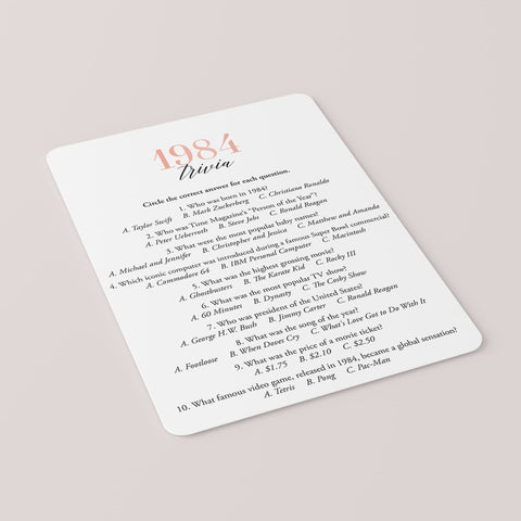 1984 Trivia Questions and Answers Printable Instant Download 1984 Trivia Questions and Answers Printable Instant Download