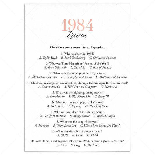 1984 Trivia Questions and Answers Printable by LittleSizzle
