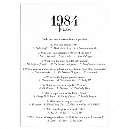1984 Trivia Quiz with Answer Key Instant Download by LittleSizzle