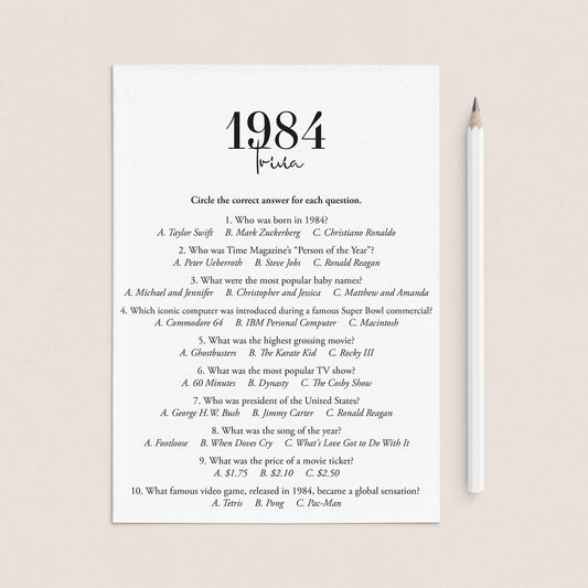 1984 Trivia Quiz with Answer Key Instant Download by LittleSizzle