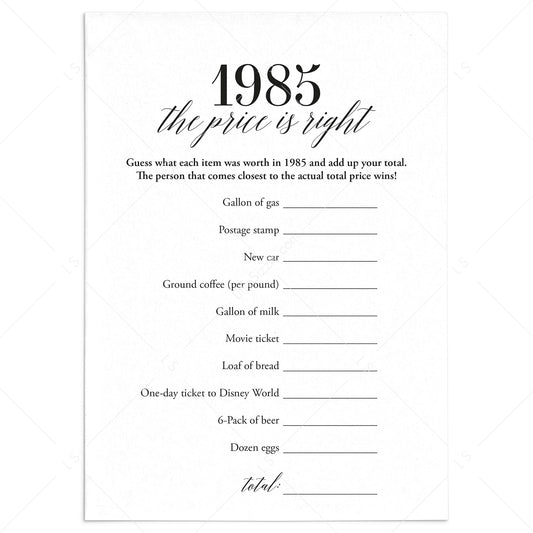 1985 The Price Is Right Game with Answers Printable by LittleSizzle