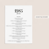 1985 Trivia Quiz with Answer Key Instant Download