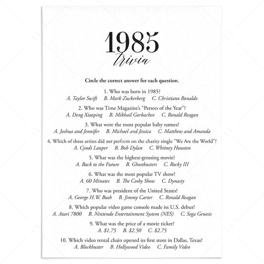 1985 Fun Facts Quiz with Answers Printable | 1985 Pop Culture Trivia by LittleSizzle