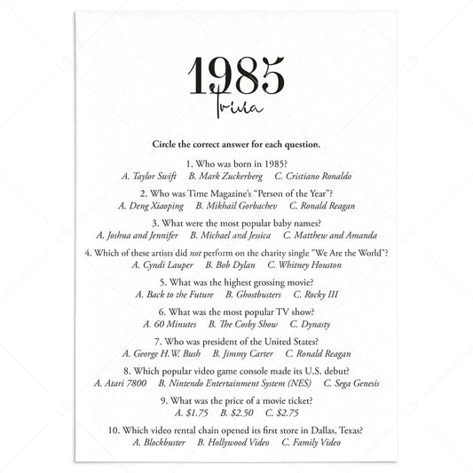 1985 Trivia Quiz with Answer Key Instant Download by LittleSizzle