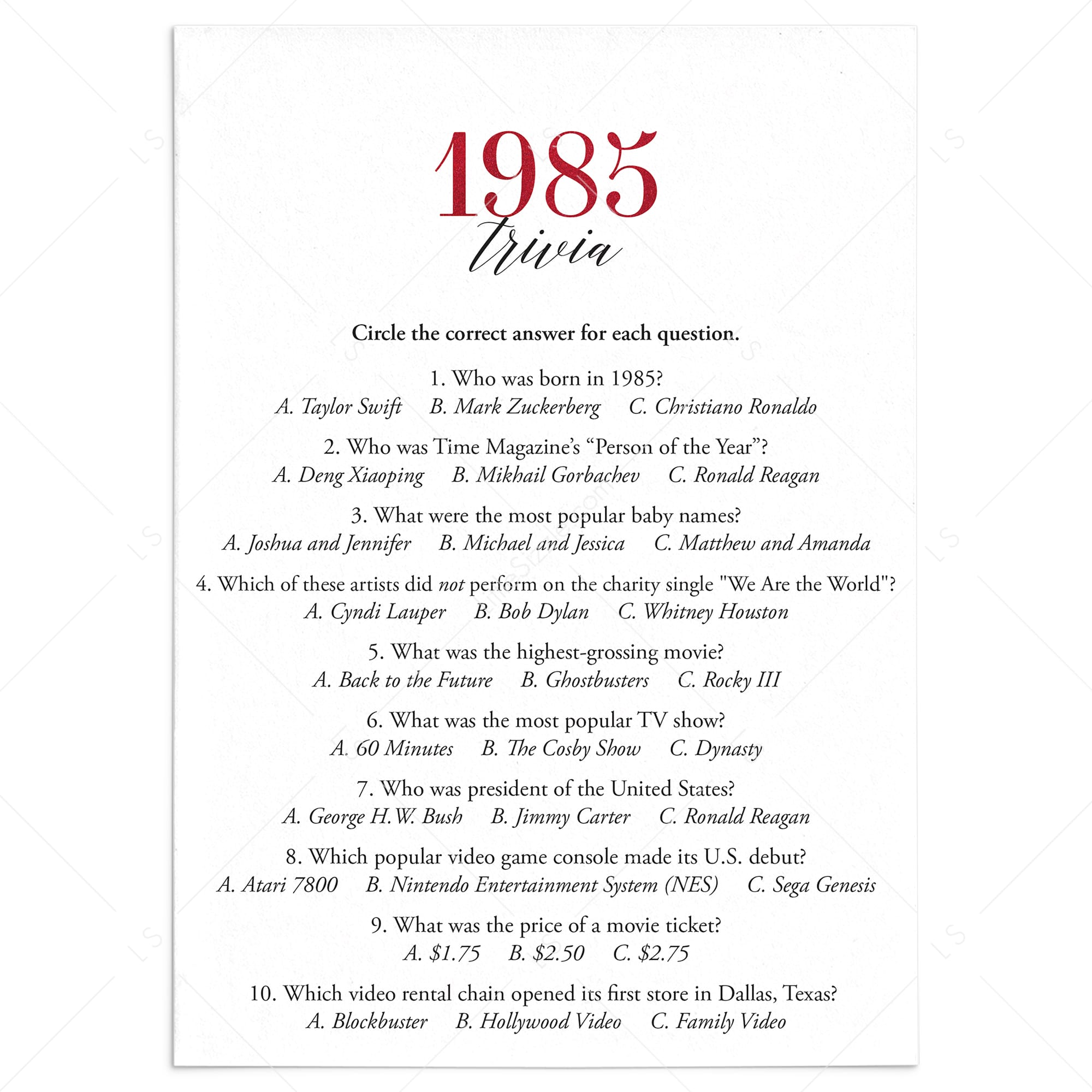 1985 Trivia Quiz for 40th Anniversary Ruby by LittleSizzle