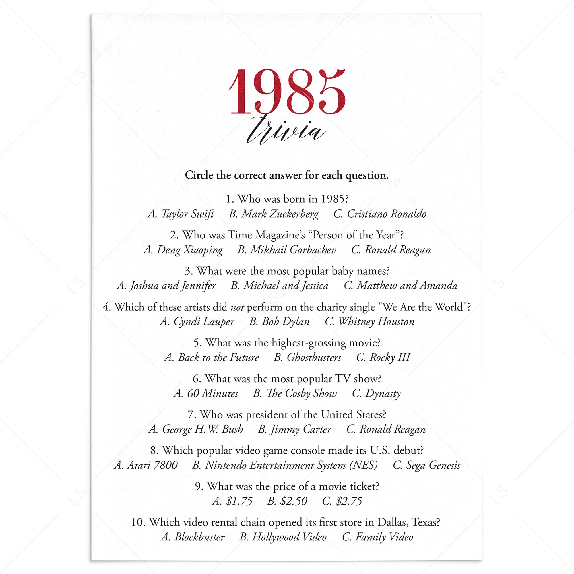 1985 Trivia Quiz for 40th Anniversary Ruby by LittleSizzle