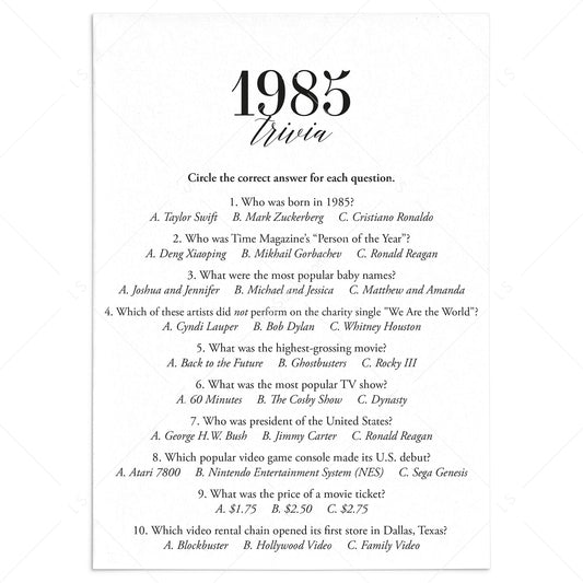 1985 Fun Facts Quiz with Answers Printable by LittleSizzle