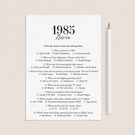 1985 Fun Facts Quiz with Answers Printable by LittleSizzle