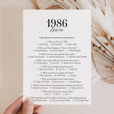 1986 Trivia Quiz with Answer Key Instant Download
