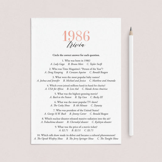 1986 Trivia Questions and Answers Printable by LittleSizzle