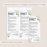 1987 Anniversary Table Cards Personalized 40th Anniversary Decor