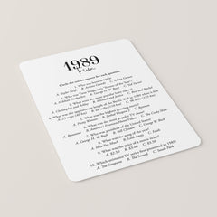 1989 Trivia Quiz with Answer Key Instant Download
