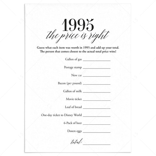 1995 The Price Is Right Game with Answers Printable by LittleSizzle