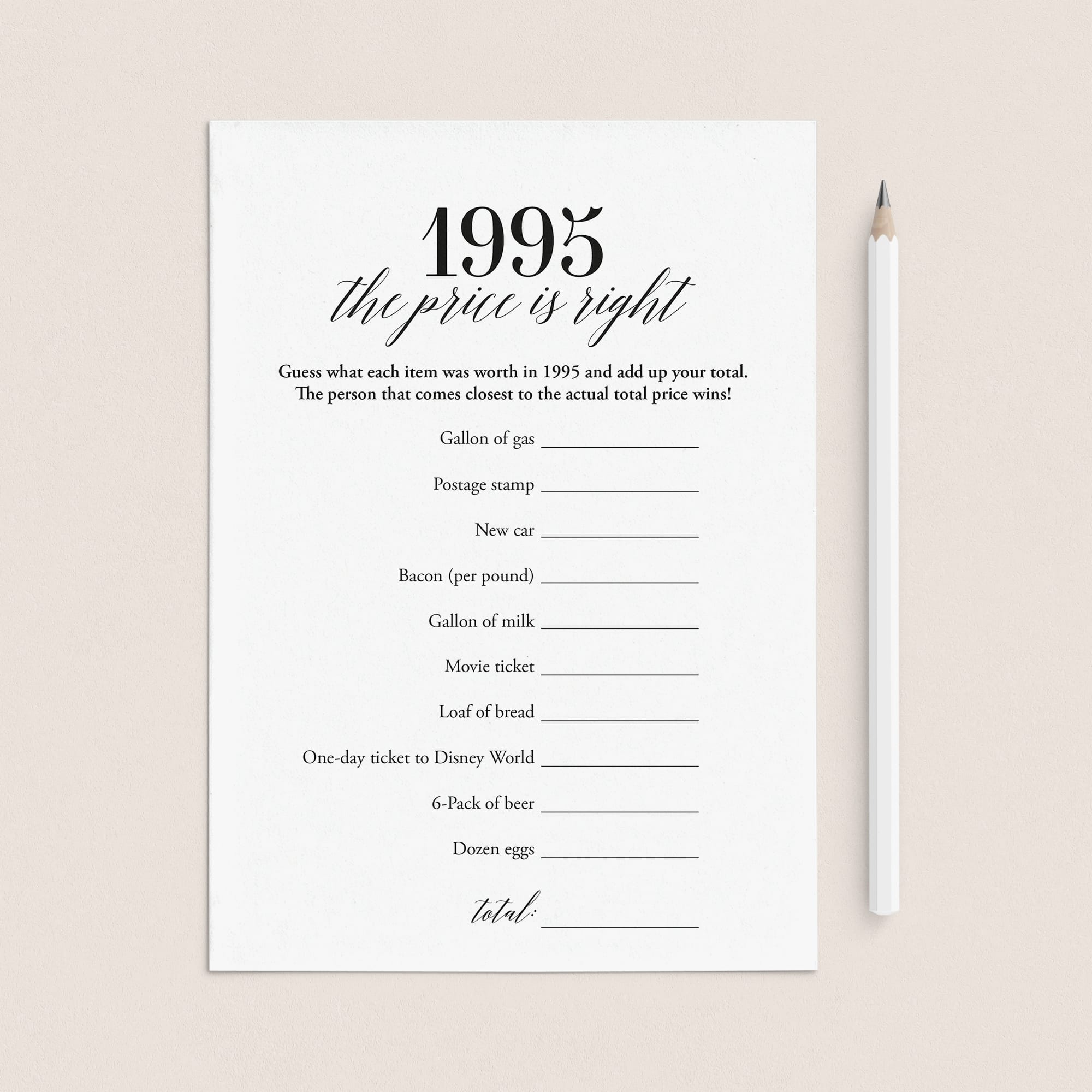 1995 The Price Is Right Game with Answers Printable by LittleSizzle