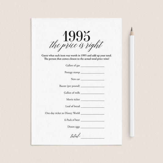 1995 The Price Is Right Game with Answers Printable by LittleSizzle