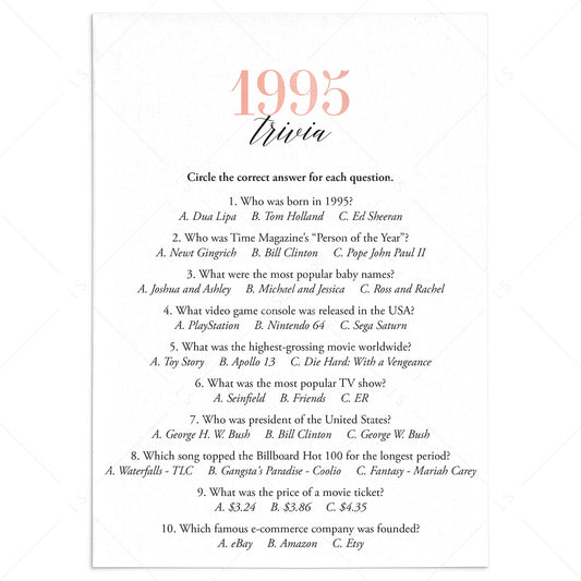 1995 Trivia Questions and Answers Printable by LittleSizzle