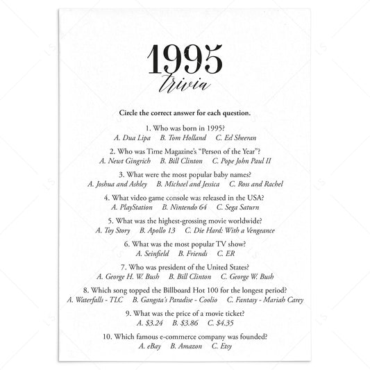 1995 Fun Facts Quiz with Answers Printable by LittleSizzle