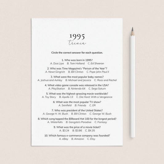 1995 Quiz and Answers Printable | All About The Year 1995 Trivia by LittleSizzle