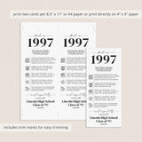 1997 Reunion Table Cards Personalized 30th Class Reunion Decor