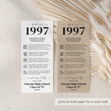 1997 Reunion Table Cards Personalized 30th Class Reunion Decor