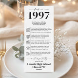 1997 Reunion Table Cards Personalized 30th Class Reunion Decor